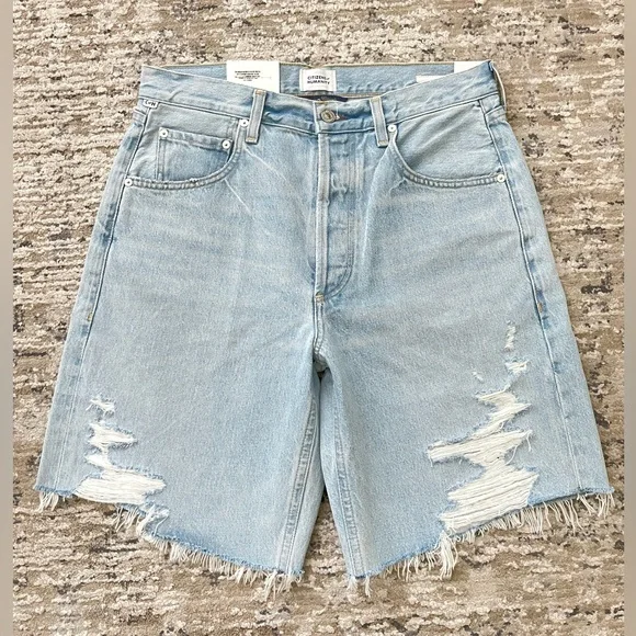 Citizens of Humanity Ayla Baggy Distressed Jean Shorts Starlit Blue Size 28 - Picture 2 of 14